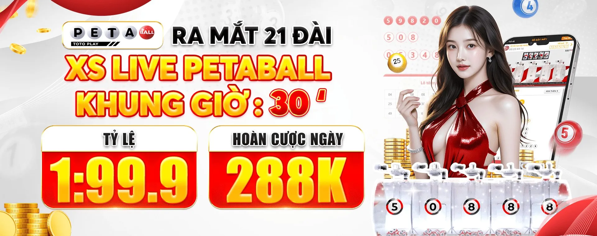 Vuabet88 ra mắt 21 đài xổ số live Petaball